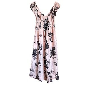 Free People Size XS Dress Pink Rose Cotton Gauze Regency Babydoll Boho Milkmaid